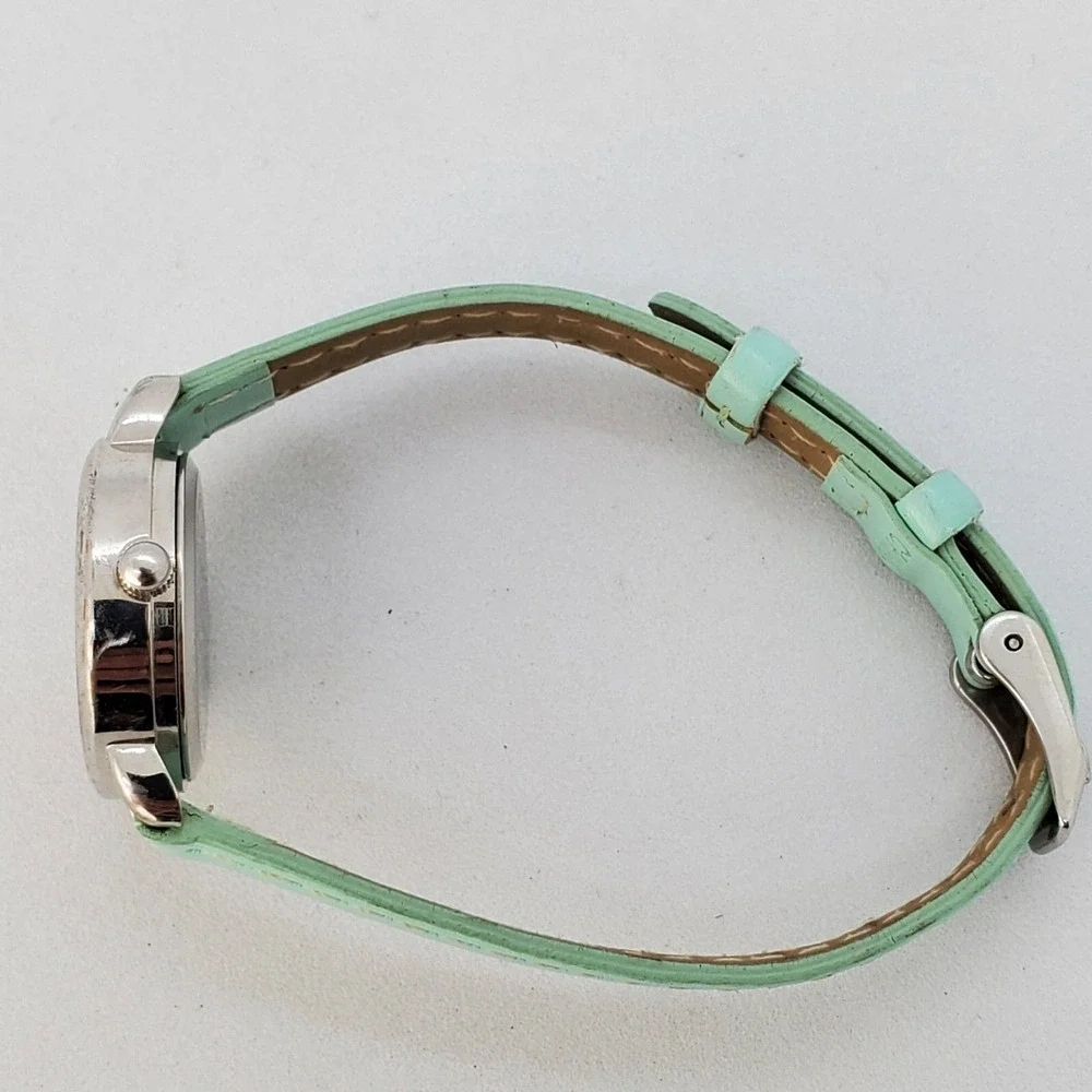 Women's Watch 26MM Gray Case Dial‎ Teal Faux Leather Bands New Battery